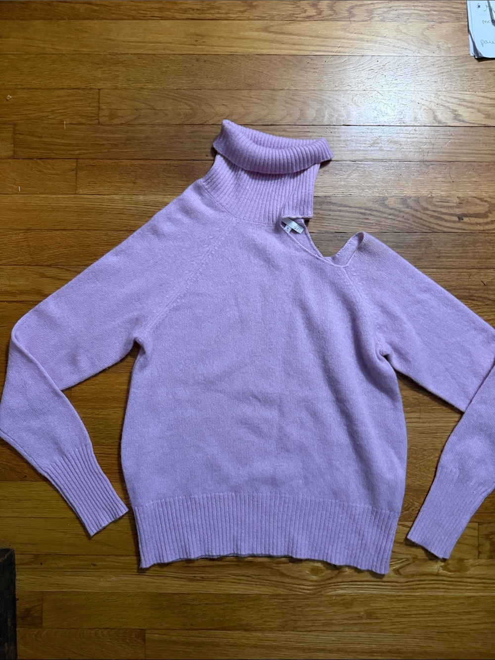 NWOT Skin 100% Cashmere Lavender Cutout Turtleneck Sweater